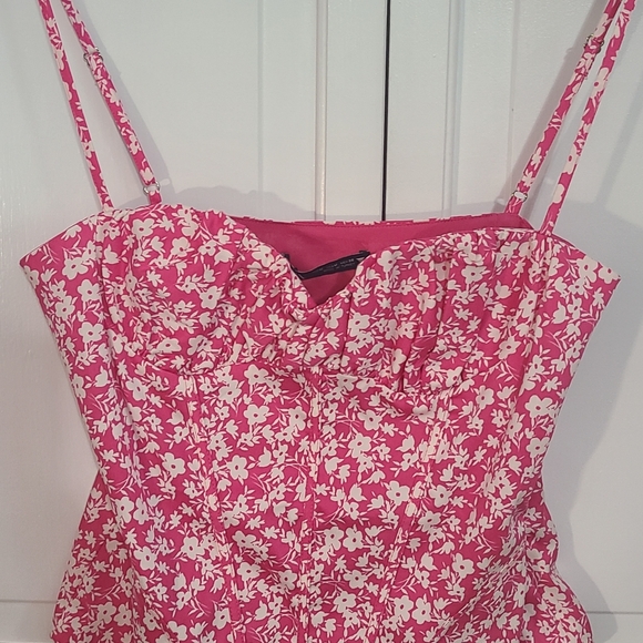 Zara Floral Corset Bodysuit Pink and White Floral Size Medium - Picture 2 of 5